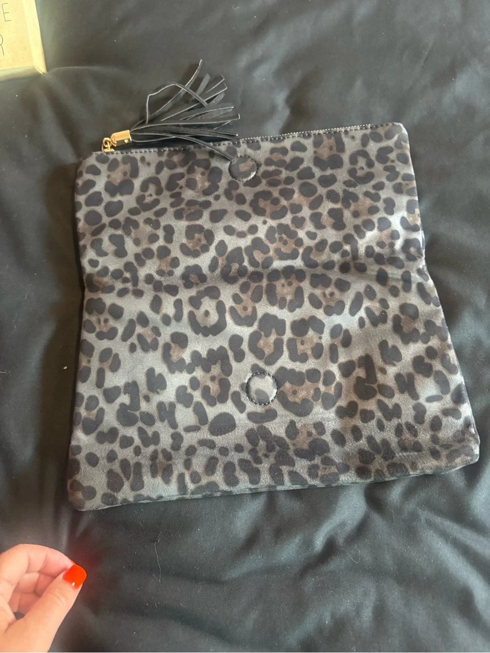 Leopard Print Fold-Over Clutch with Tassel